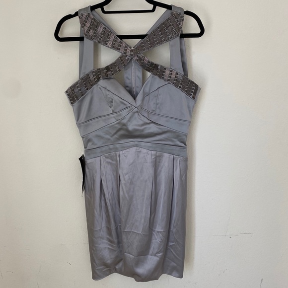 NWT Bebe Geo Cutout Silver Embellished Dress M - Picture 7 of 11